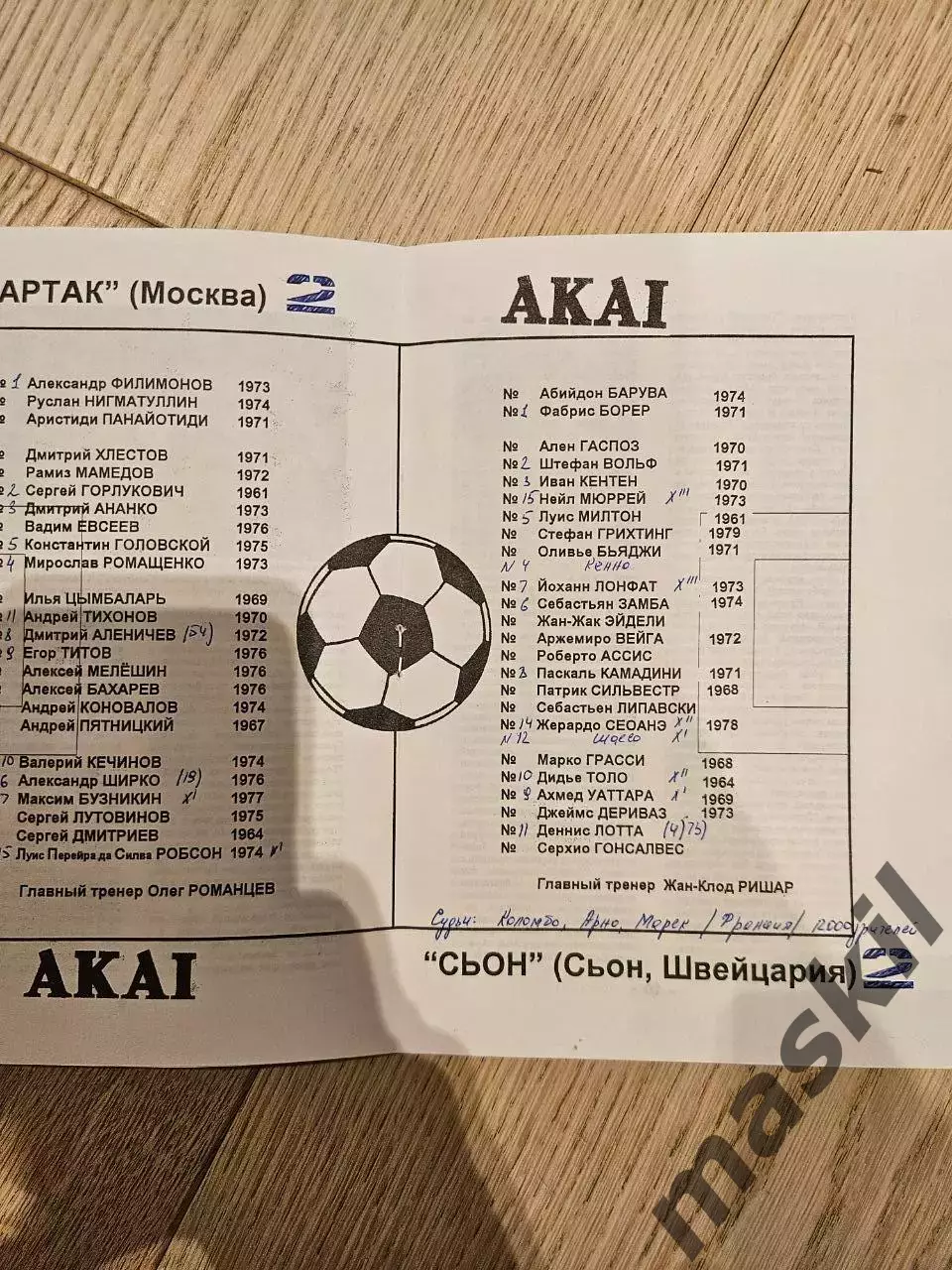 30.09.1997 Спартак Москва - Сьон КБ Спартак Фикс 1