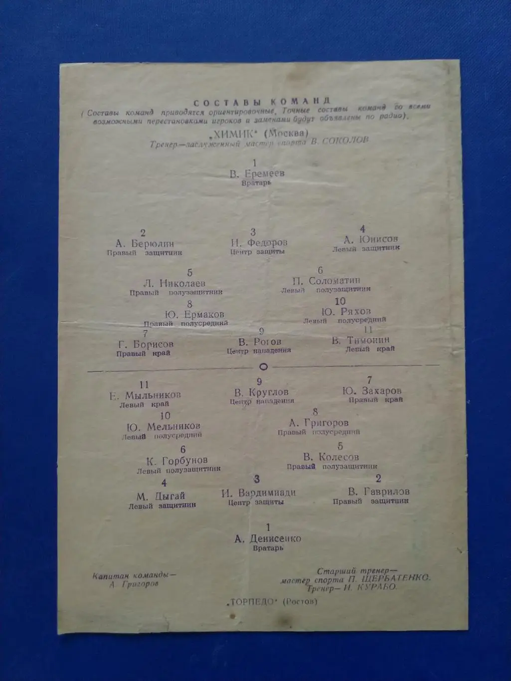 Торпедо Ростов-на-Дону – Химик Москва 1954г. 1