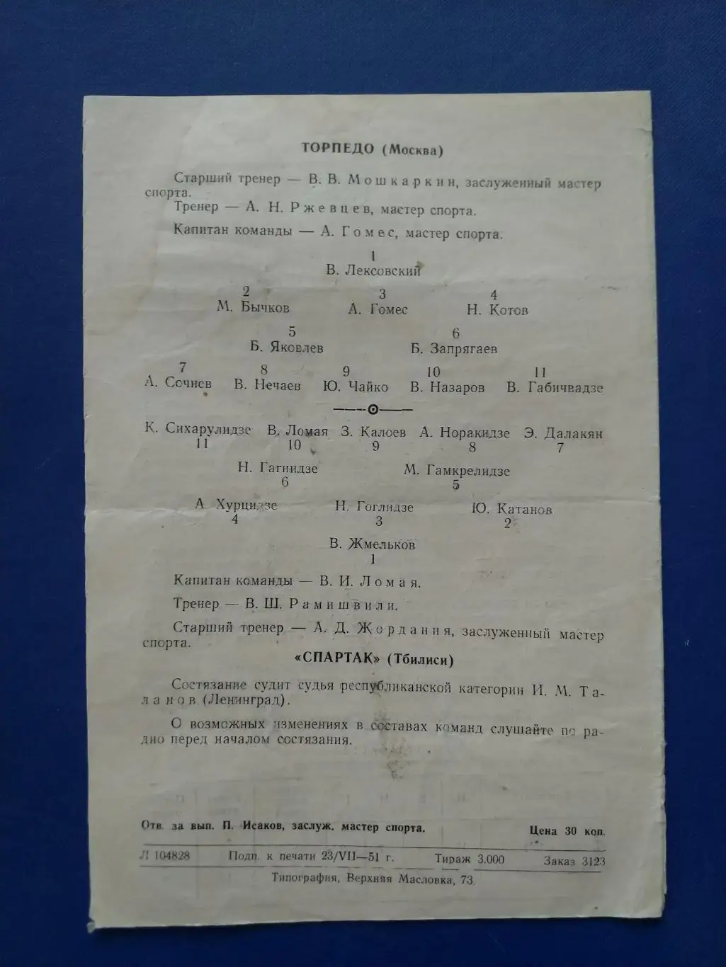 Торпедо Москва - Спартак Тбилиси 1951г. 1