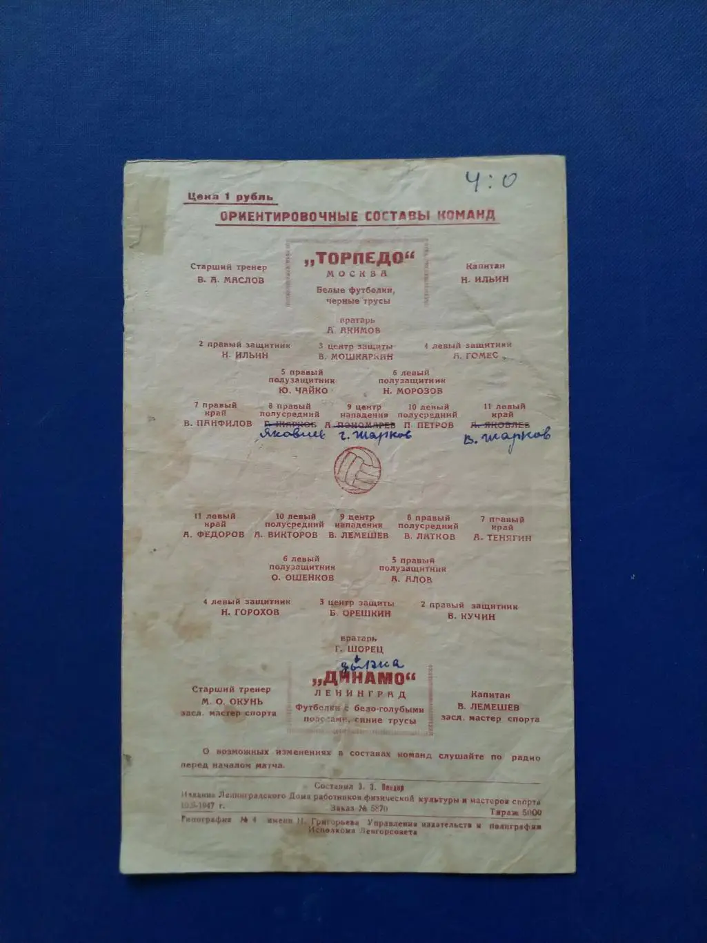 Динамо Ленинград - Торпедо Москва 1947г. 2