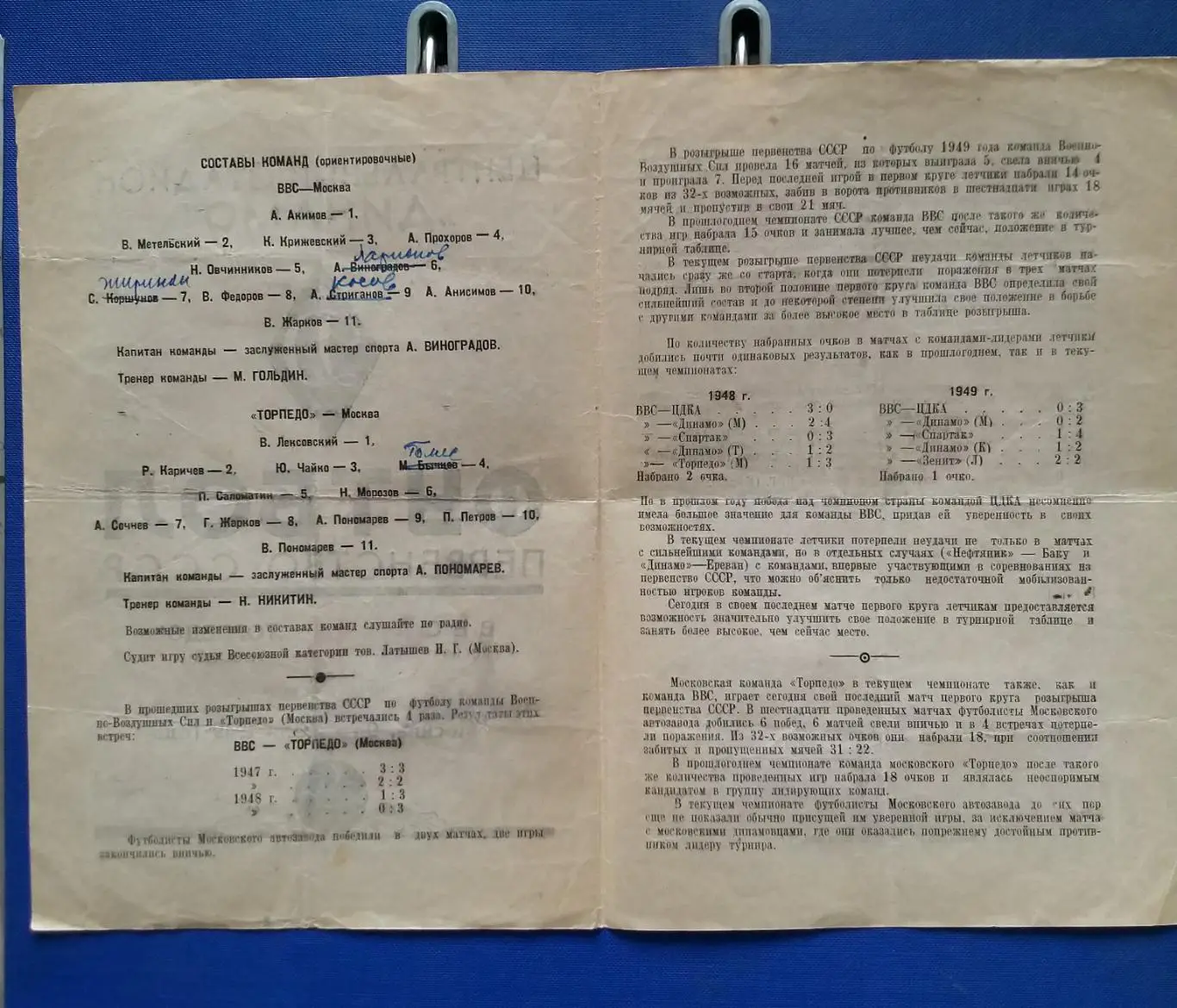 ВВС Москва - Торпедо Москва 1949г. 1