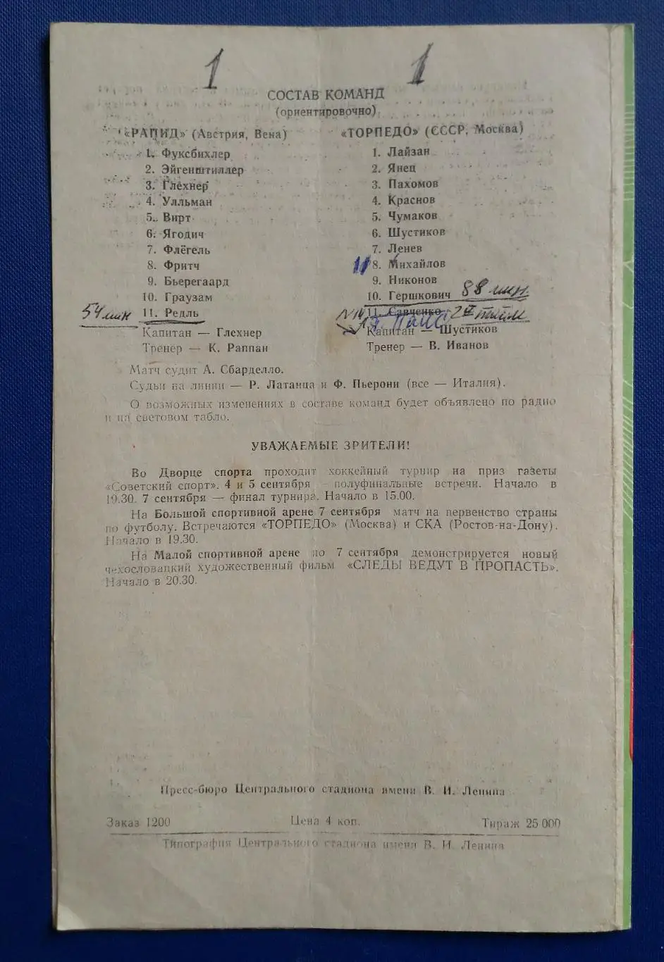 Торпедо Москва - Рапид Австрия1969 г. 2