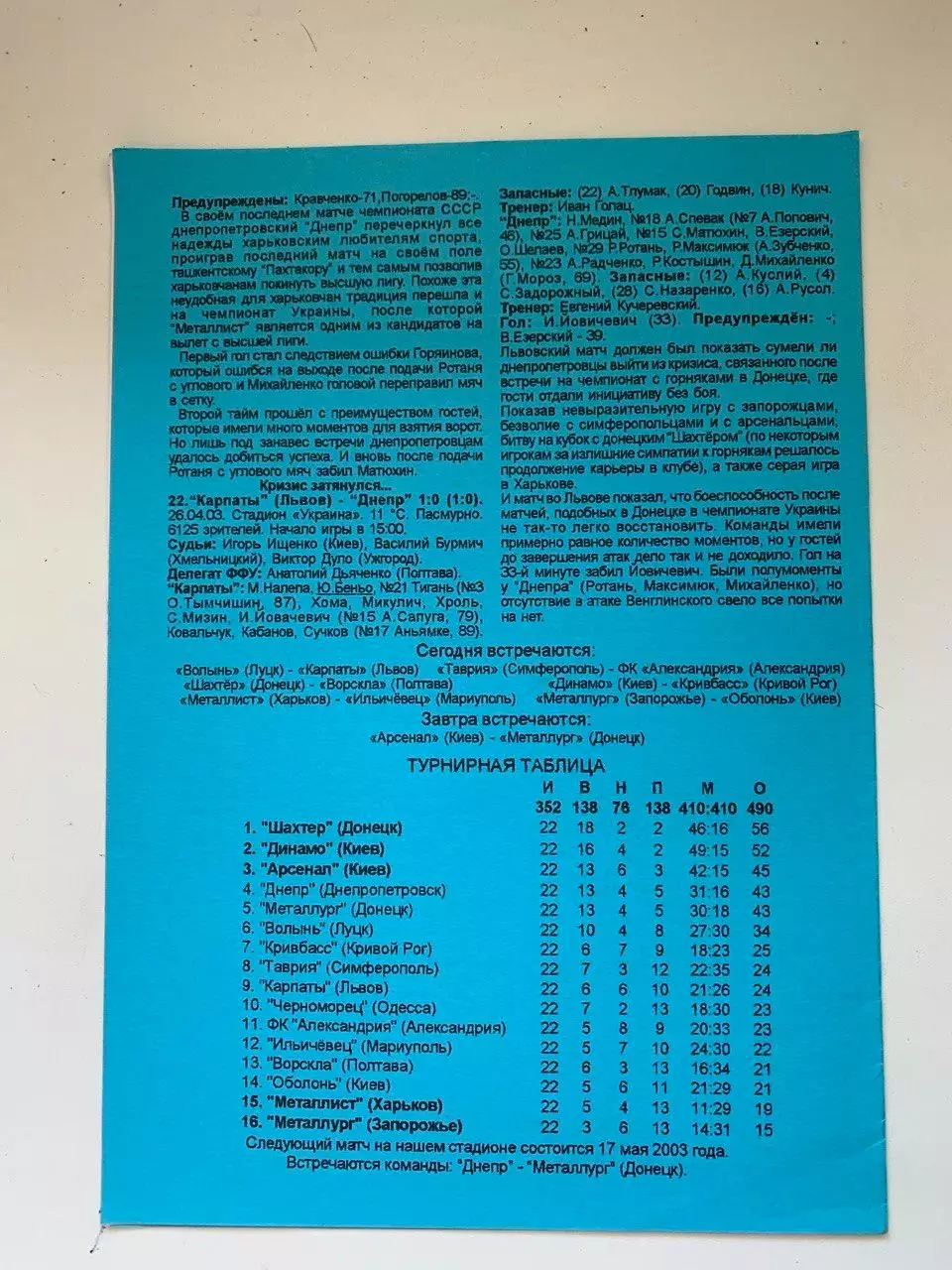 Днепр Днепропетровск - Черноморец Одесса 04.05.2003. 1