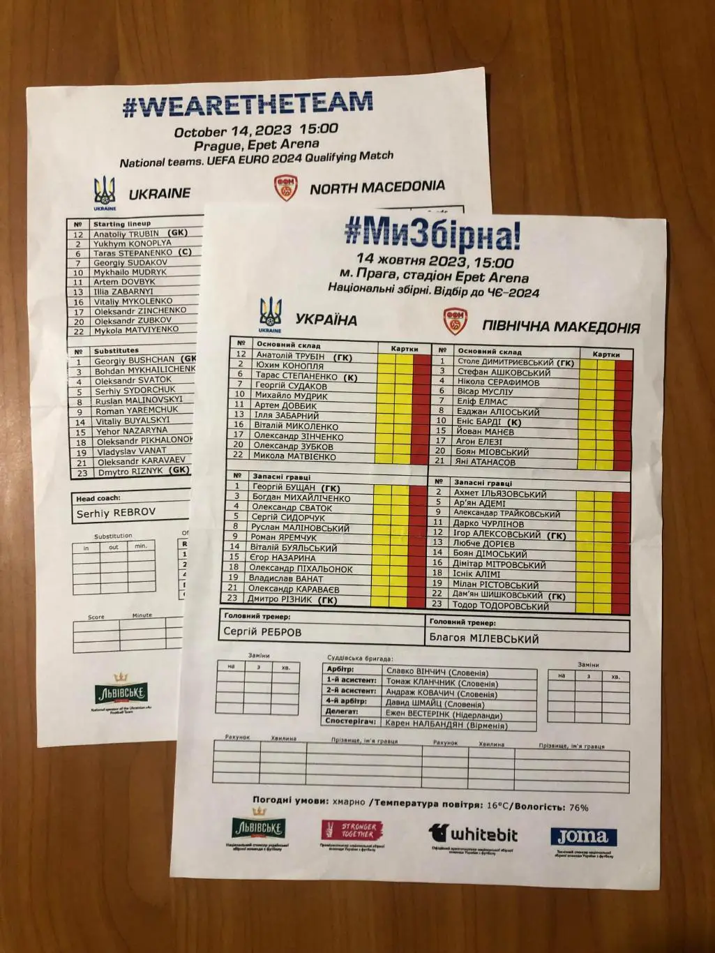 Украина - Северная Македония. 14.10.2023. Двусторонний стартовый протокол