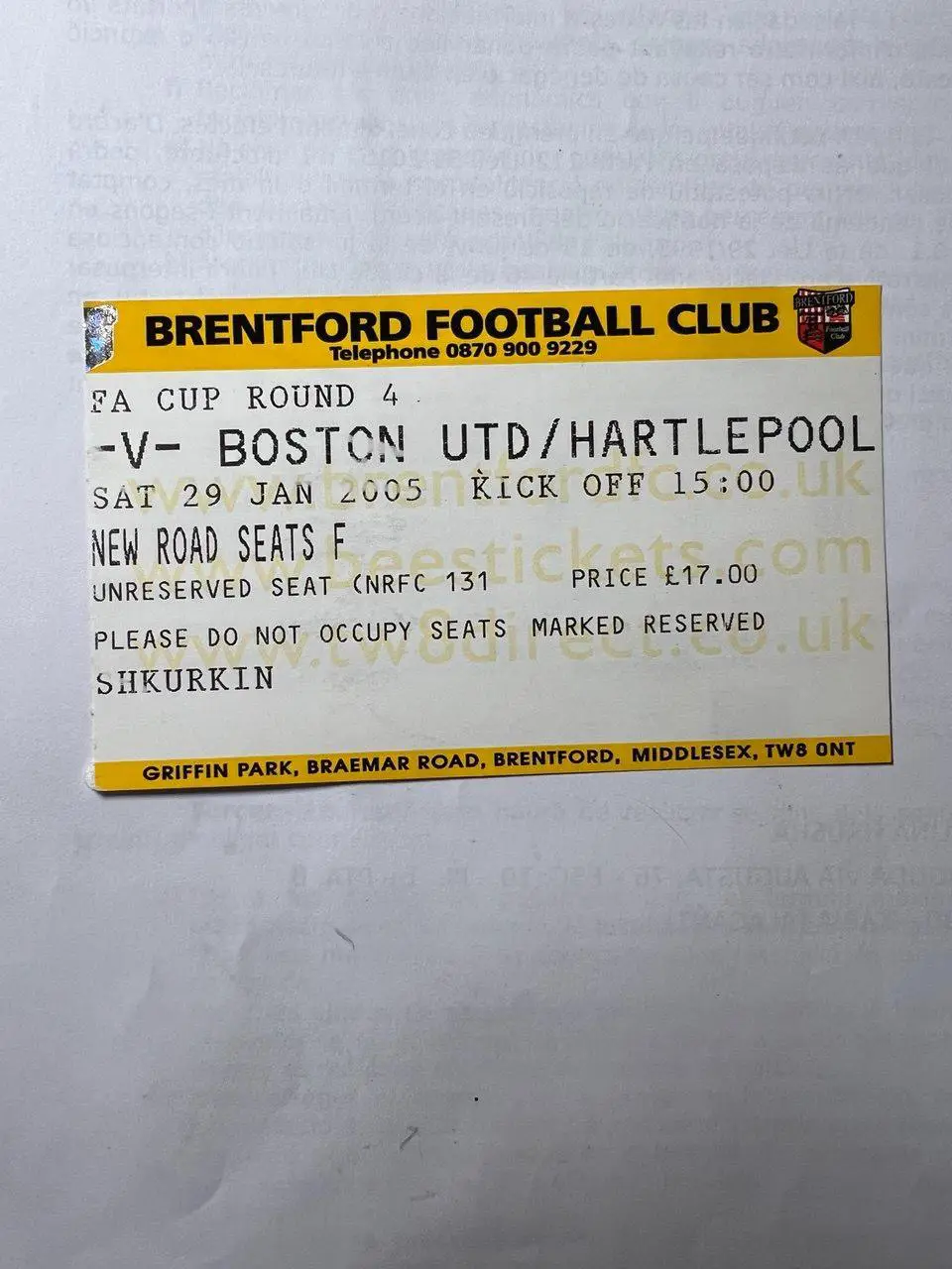 Брентфорд - Хартлипул Юнайтед. 29.01.2005
