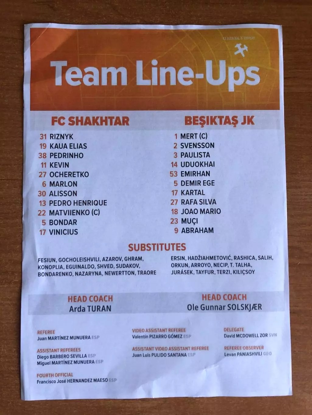 Шахтер Донецк - Бешикташ (Турция). 31.07.2025. Стартовый протокол 1