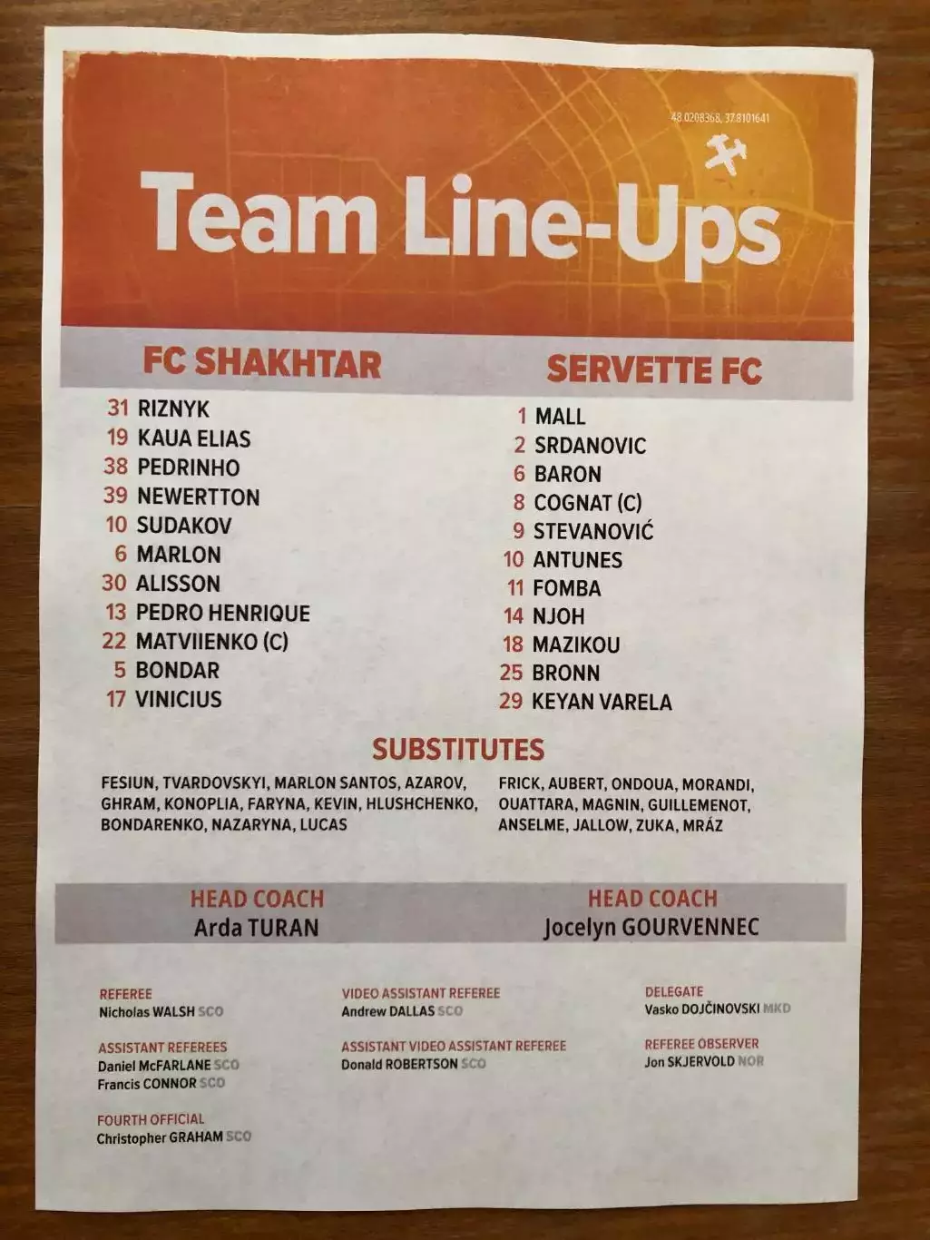 Шахтер Донецк - Серветт (Швейцария). 21.08.2025. Стартовый протокол 1