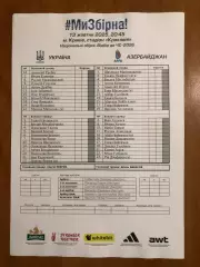 Украина - Азербайджан. 13.10.2025. Стартовый протокол