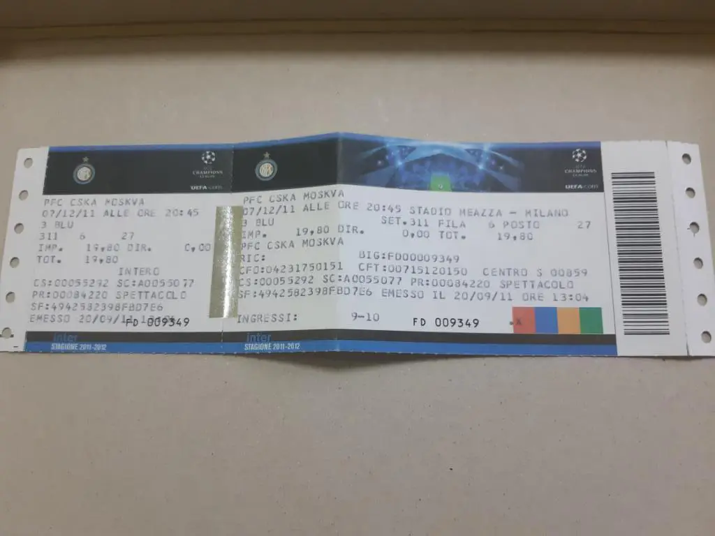 Билет Интер - ЦСКА 2011