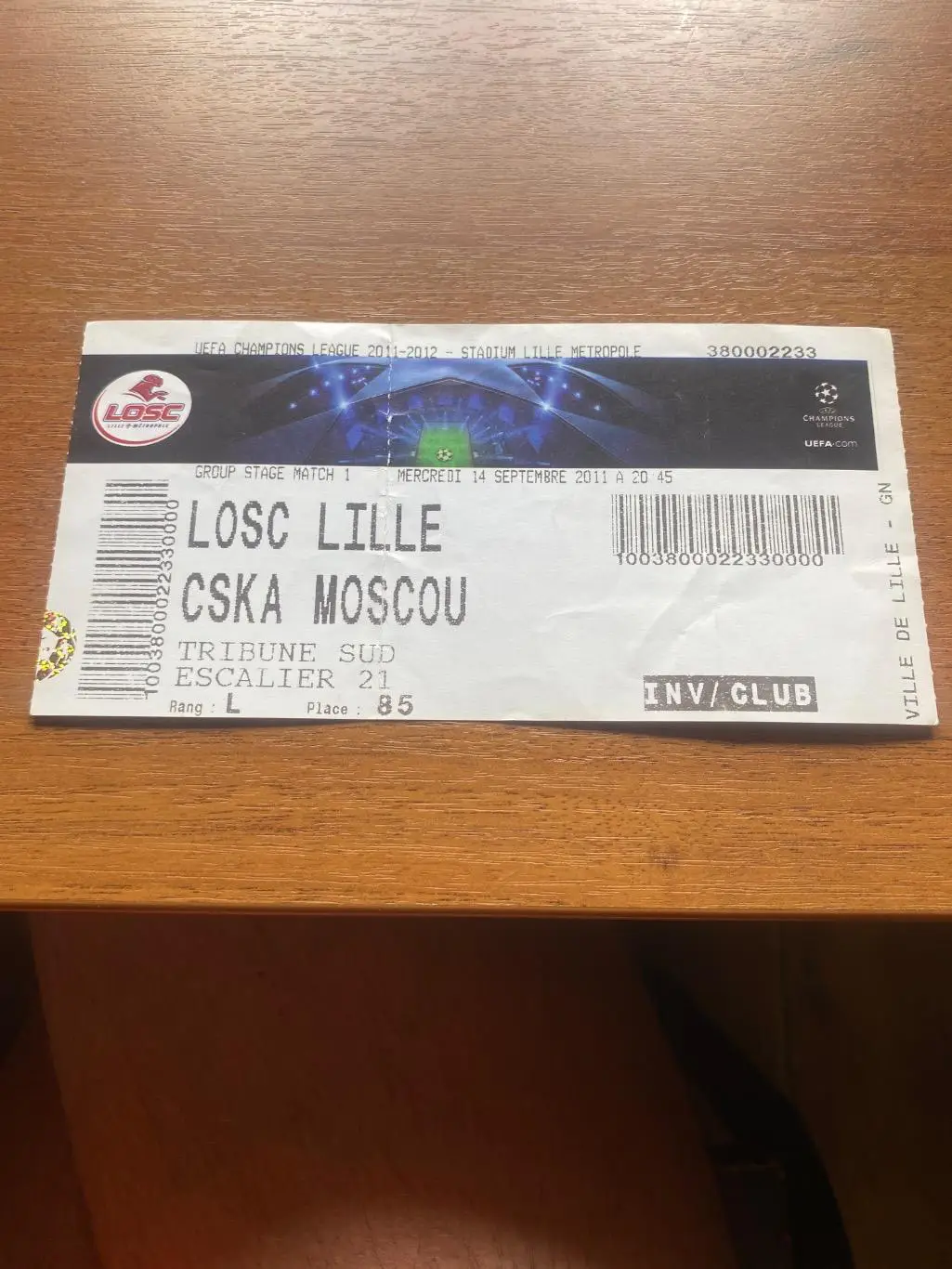 Билет Лилль Франция - ЦСКА Москва 2011 Лига Чемпионов