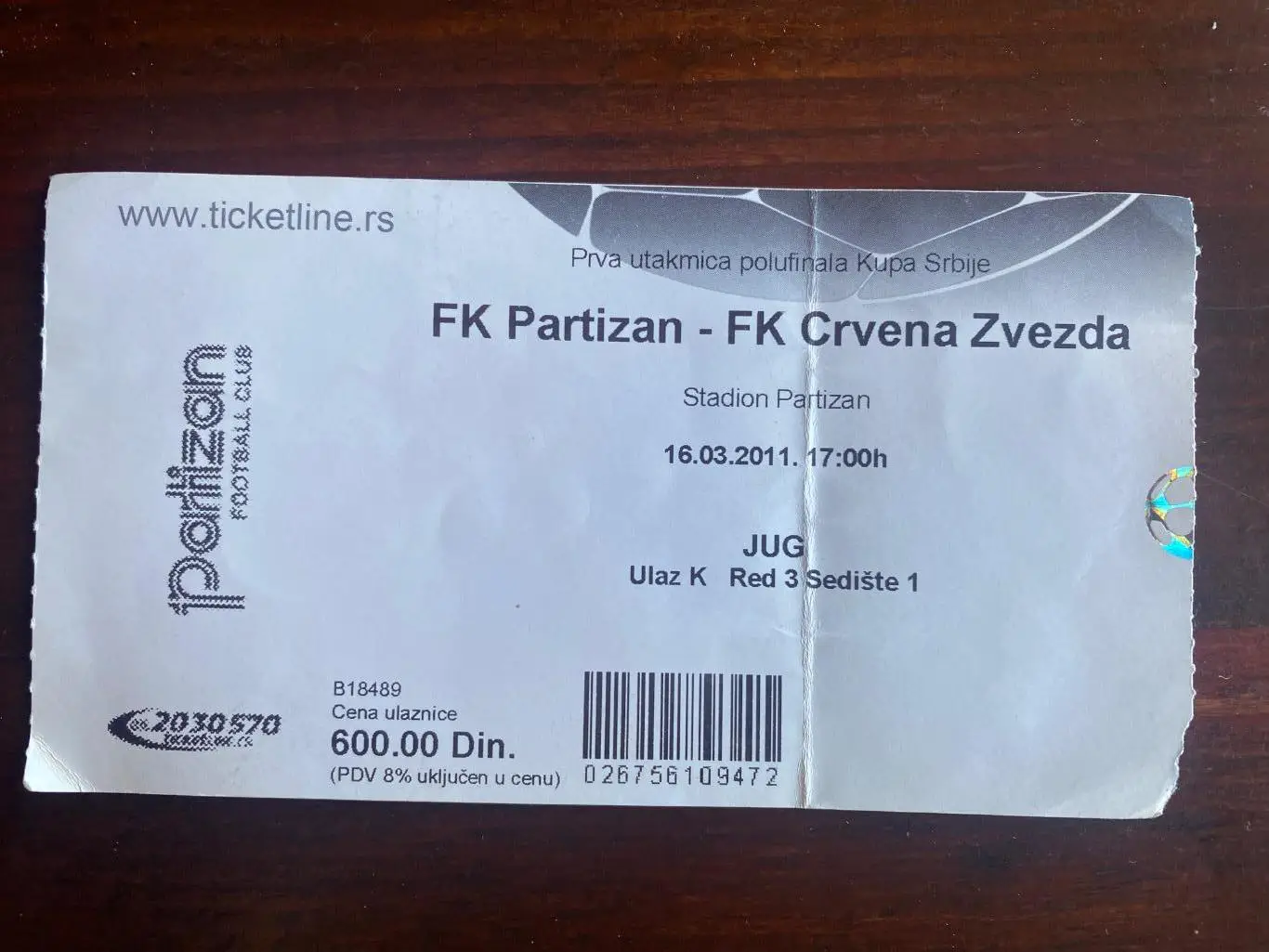 билет Партизан Белград - Црвена Звезда 2011