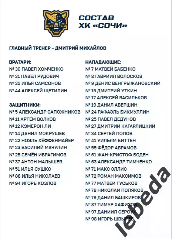 ХК Сочи - Нефтехимик Нижнекамск - 2025 / 2026 год. (3.01.26.) официальная. 2