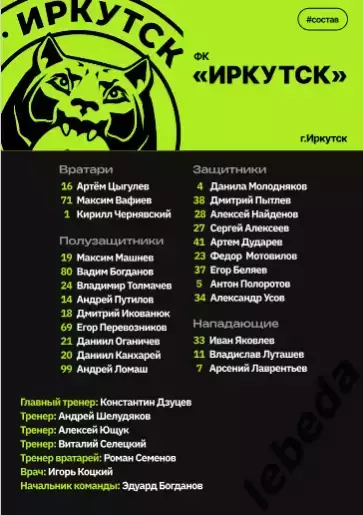 Иркутск - КДФ Томск - 2025-2026 г. (11.09.2025.) Кубок России. официальная. 1