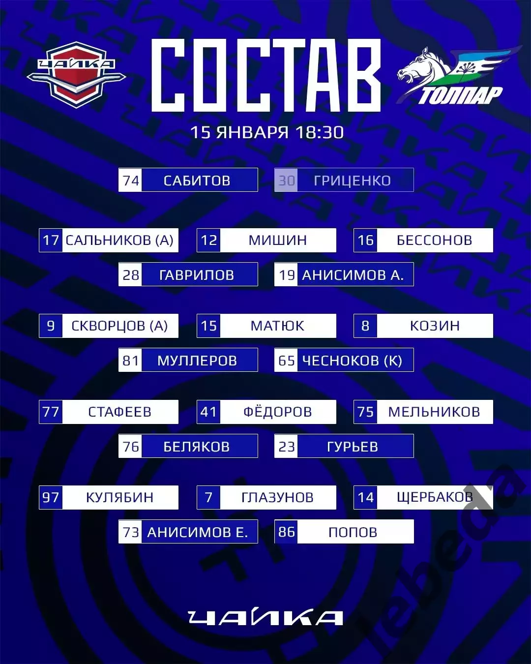 Чайка Н.Новгород - Толпар Уфа - 2025-2026 год. (15.01.26.) 2