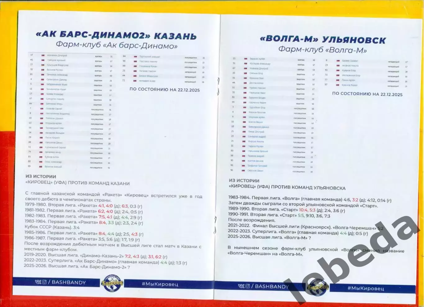 Кировец (Уфа) - Ак Барс Динамо Казань / Волга Ульяновск - 2025-2026 год. 2