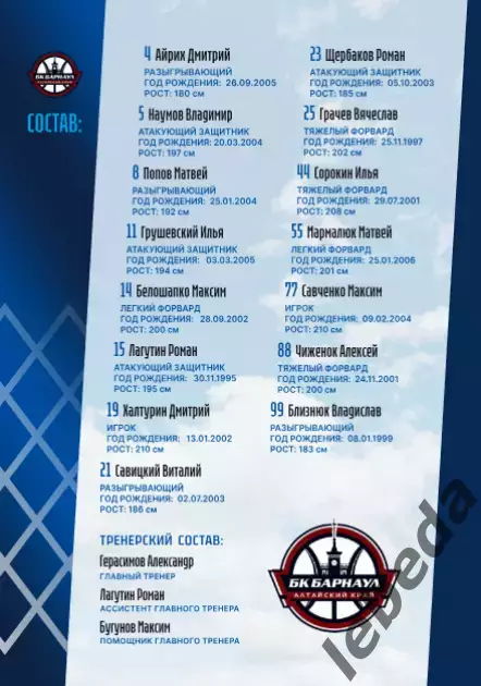 БК Динамо Уфа - Бк Барнаул / Новосибирск - 2025 / 2026. Официальная. 3