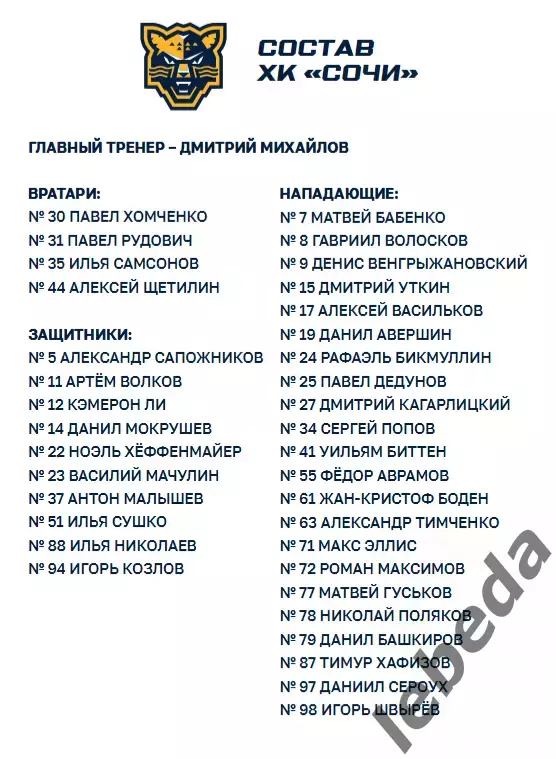 ХК Сочи - Салават Юлаев Уфа - 2025 / 2026 год. (24.01.26.) официальная. 2