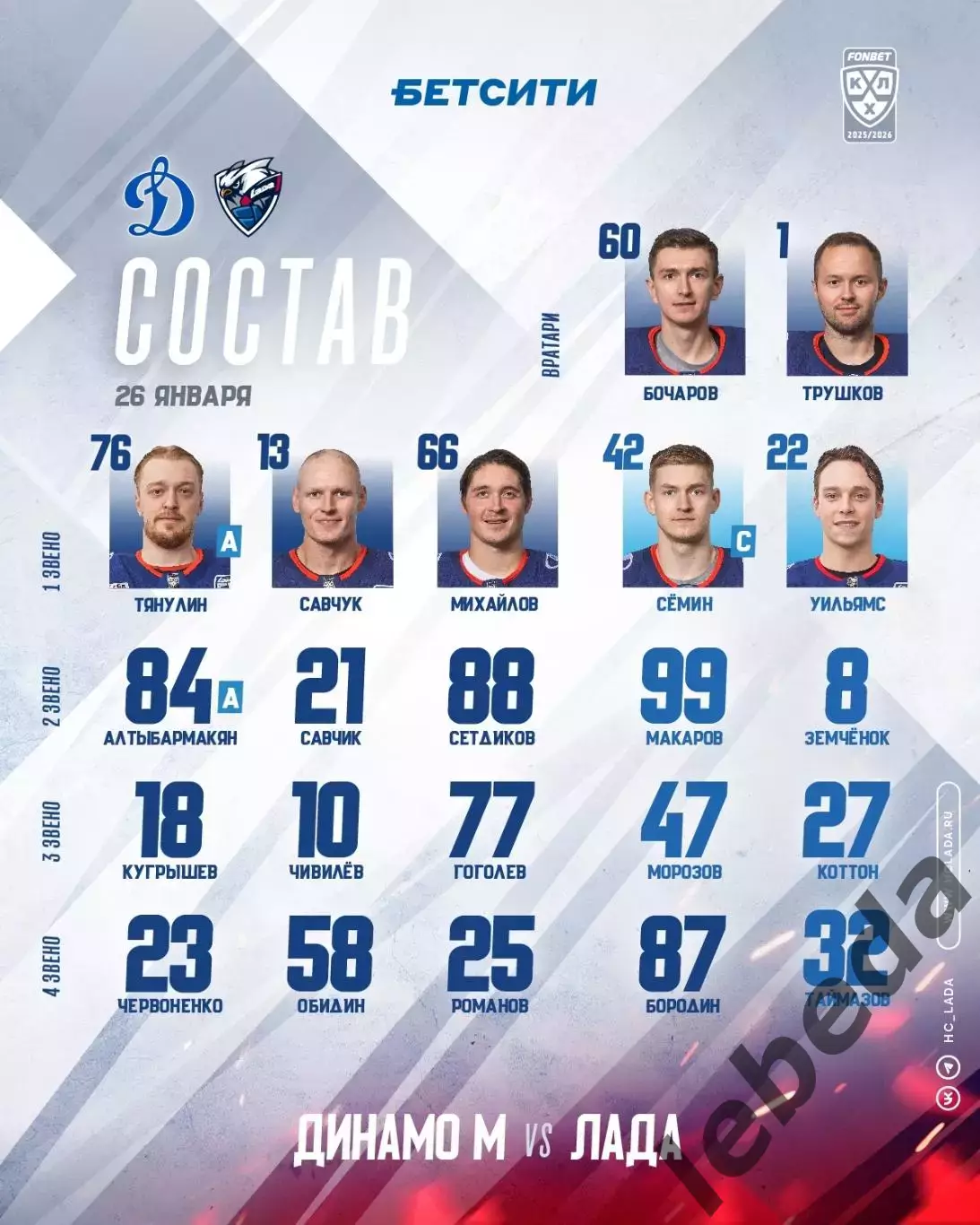 Динамо Москва - Лада Тольятти - 2025-2026 год. (26.01.26.) 2