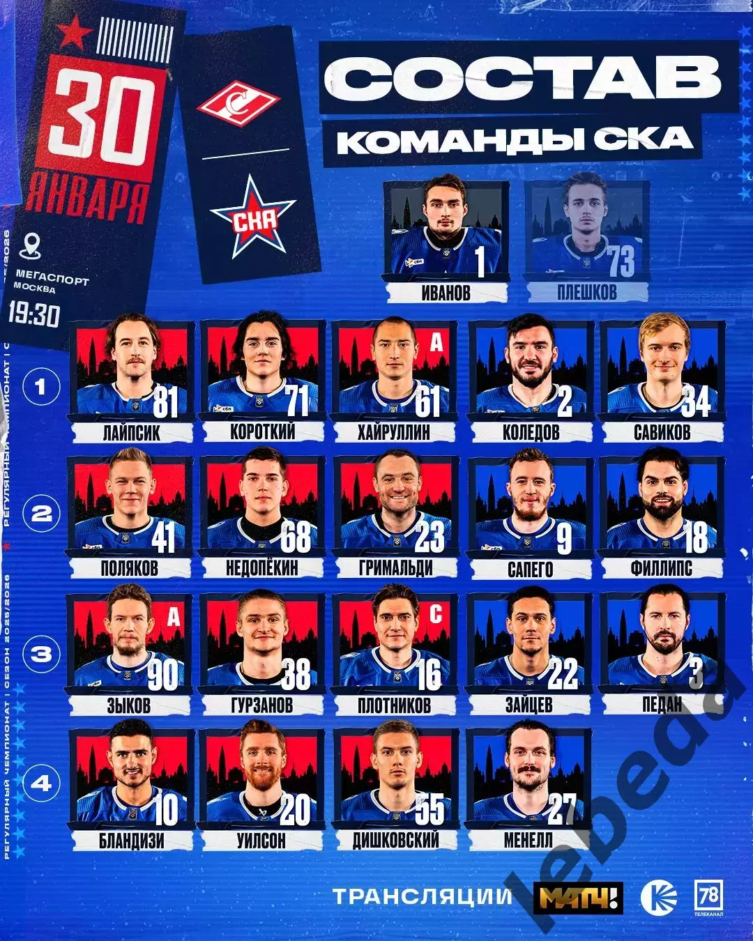 Спартак Москва - СКА Санкт-Петербург - 2025-2026 г. (30.01.26.) 2