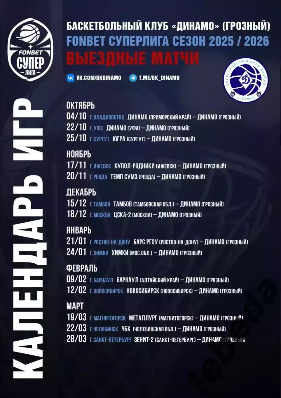 БК Динамо Грозный - БК Барнаул. - 2025 / 2026 г. (4.11.25.) официальная. 4