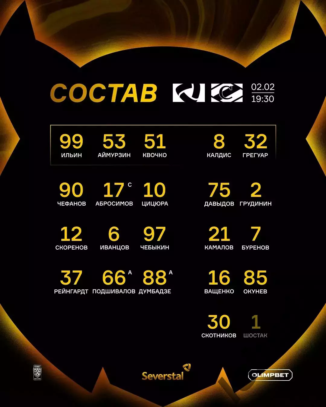 Северсталь Череповец - Спартак Москва - 2025 / 2026 год. (2.02.2026.) 2