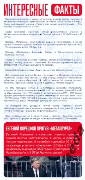 Металлург Магнитогорск - Трактор Челябинск - 2025-2026 г. (27.01.26) официальная 2