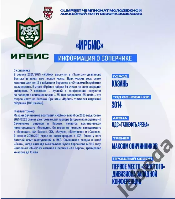 МХК Динамо Москва - Ирбис Казань - 2025-2026 г. (8.02.26.) официальная 1