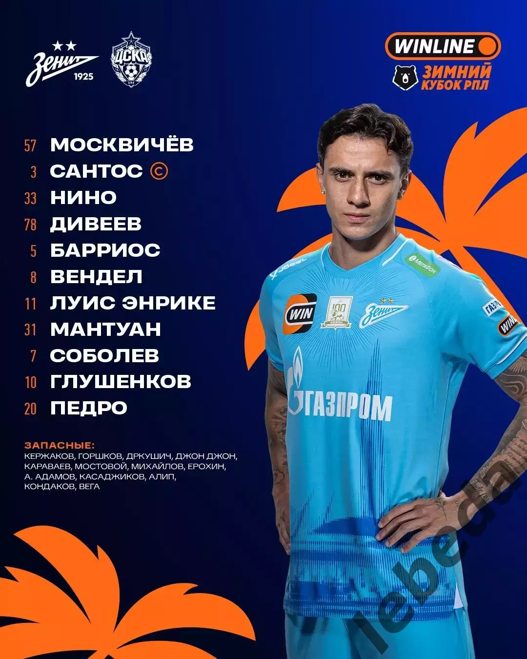 Зенит Санкт-Петербург - ЦСКА - 2026 г. ( 10.02.26.) Зимний кубок РПЛ 2