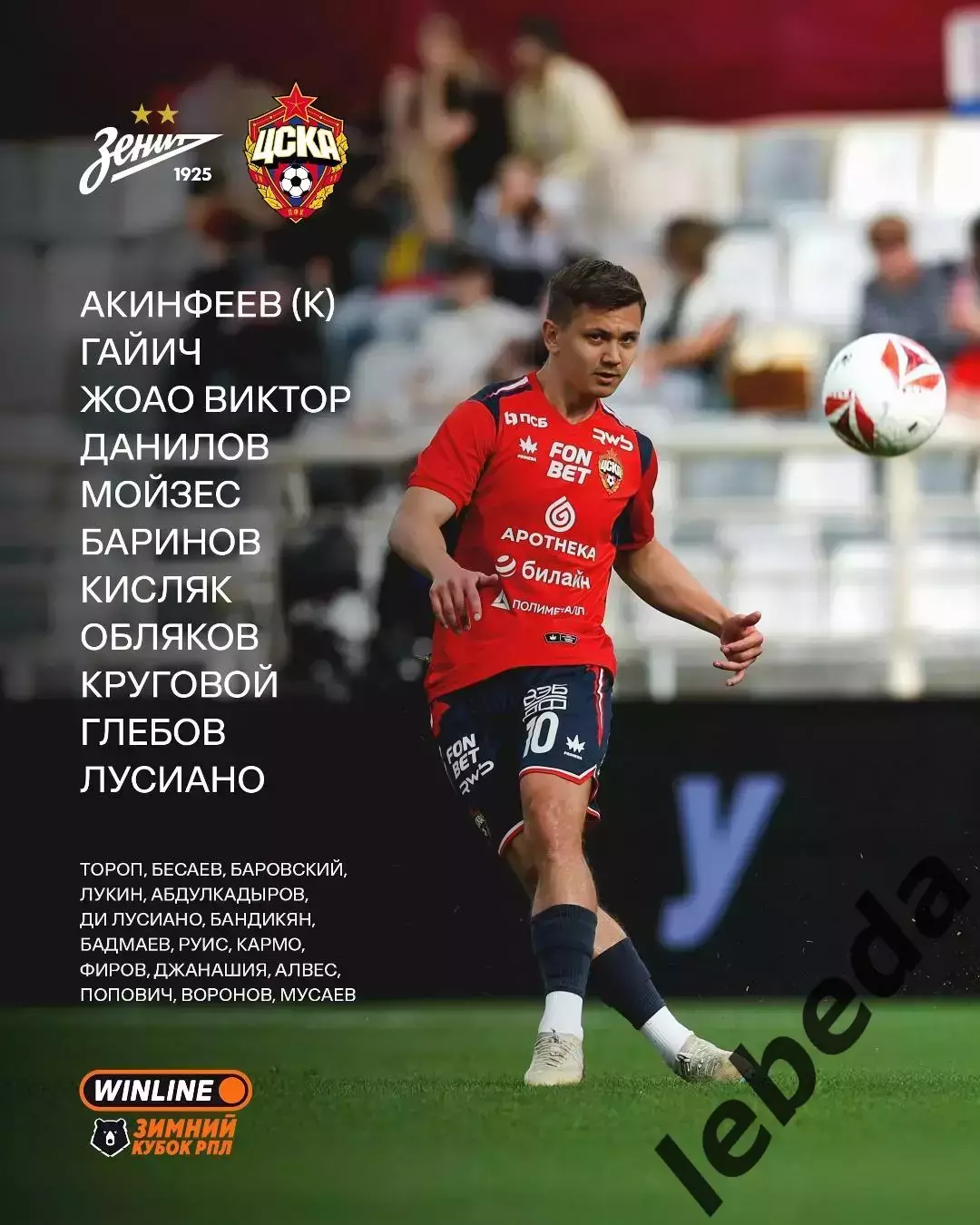 Зенит Санкт-Петербург - ЦСКА - 2026 год. ( 10.02.26.) Зимний кубок РПЛ 2