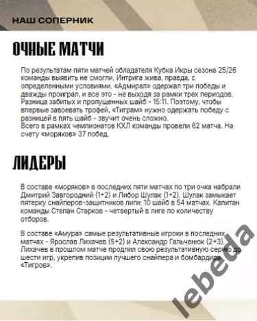Адмирал Владивосток - Амур Хабаровск - 2025 / 2026 г.(16.02.26.) официальная 2