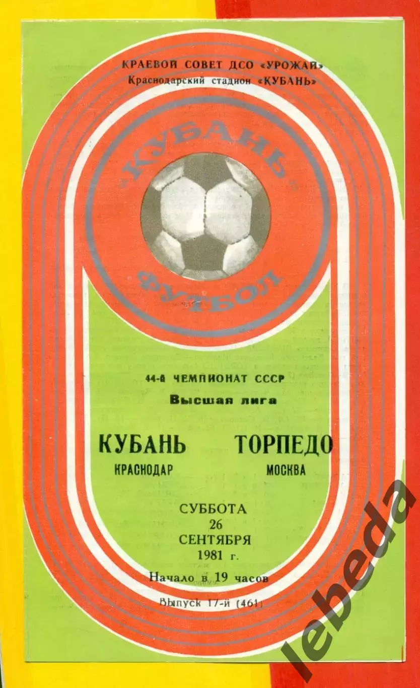 Кубань Краснодар - Торпедо Москва - 1981 г. (26.09.81.)