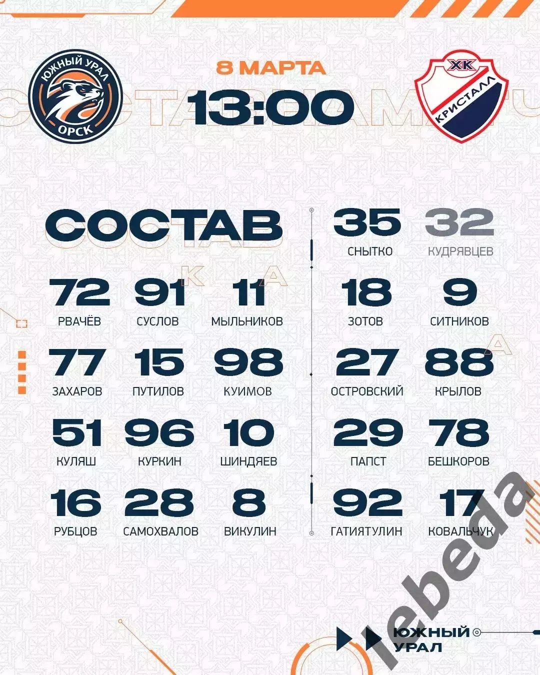 Южный Урал Орск - Кристалл Саратов - 2025 / 2026 г. (8.03.26.) 2