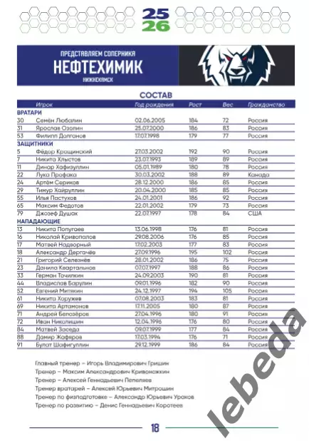 Салават Юлаев Уфа - Магнитогорск, Динамо Москва, Нефтехимик, Сочи- 2025 /2026. 6