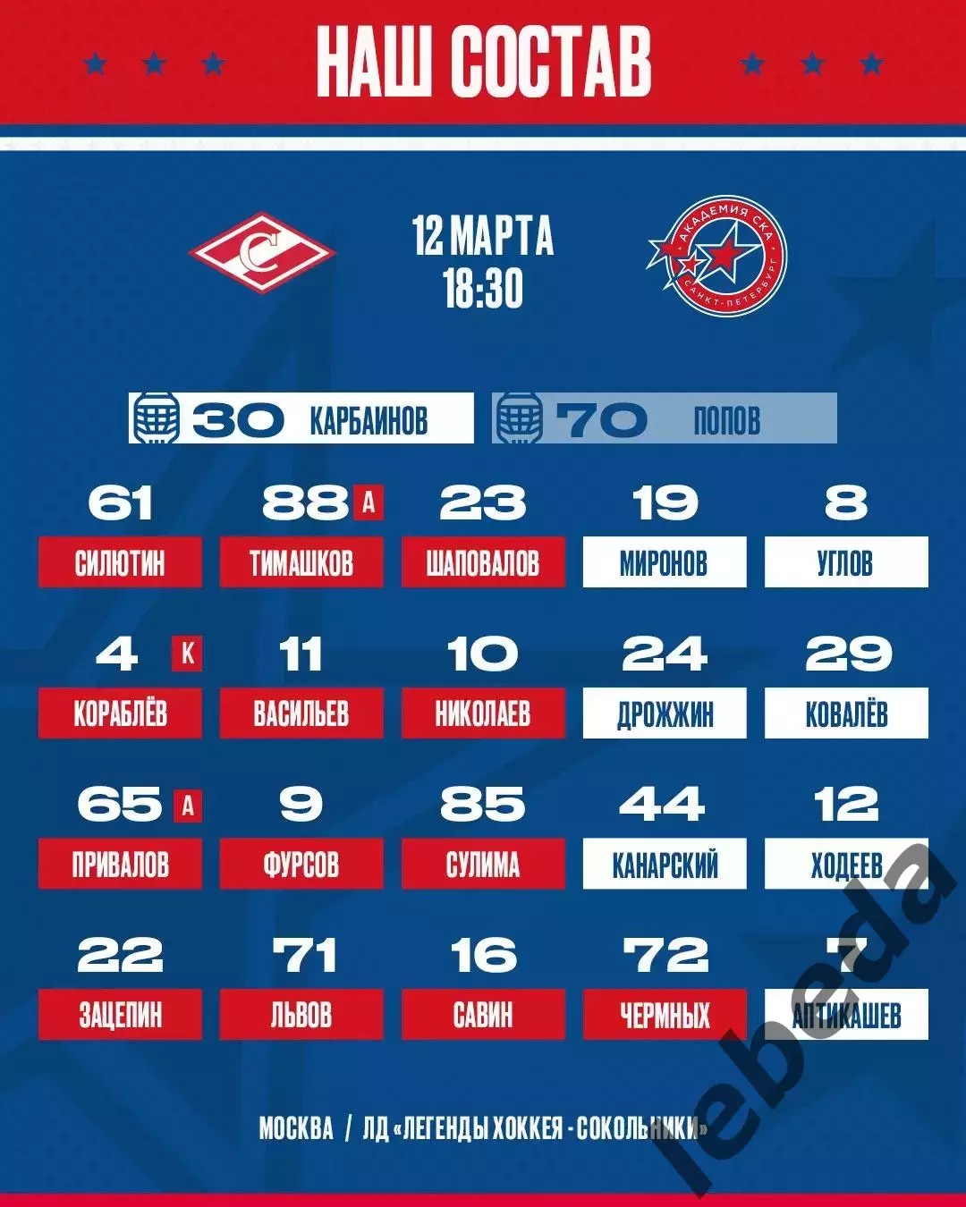 МХК Спартак Москва - Академия СКА Санкт-Петербург - 2025 / 2026 г. (12.03.26.) 2