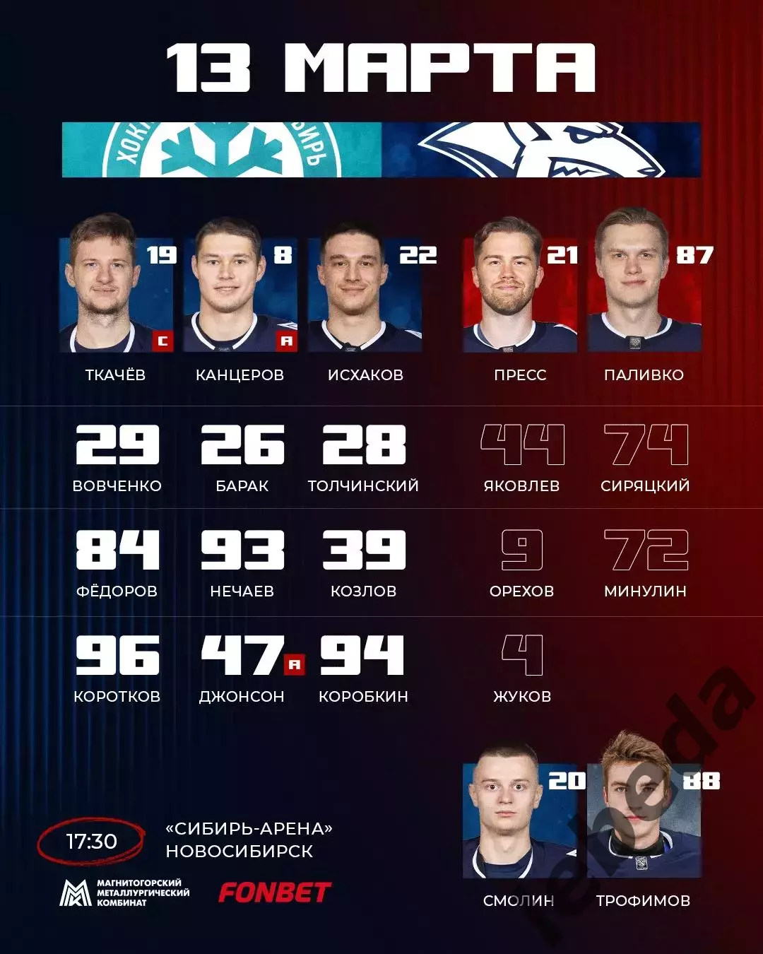 Сибирь Новосибирск - Металлург Магнитогорск - 2025 / 2026 год. (13.03.26.) 2