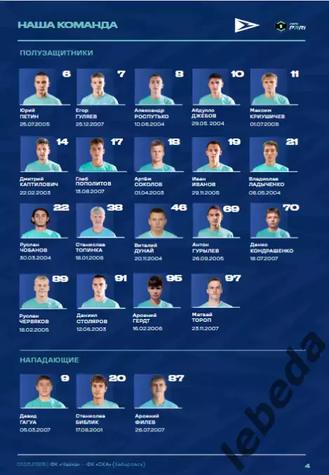 Чайка песчанокопск - СКА Хабаровск - 2025 / 2026 г. (01.03.26.) Официальная. 2
