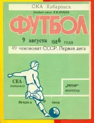 СКА Хабаровск - Ротор Волгоград - 1986 год (9.08.86.)