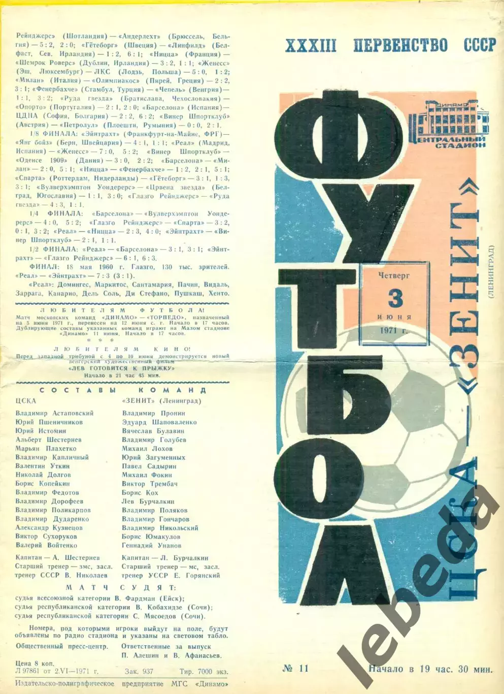 ЦСКА - Зенит Ленинград - 1971 год.(15.05.71.)