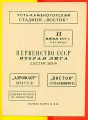 Восток (Усть-Каменогорск) - Аэрофлот Иркутск - 1971 год.(11.06.71.)