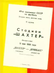 Шахтер Горловка - Кривбасс Кривой Рог - 1986 год. (11.05.86.)