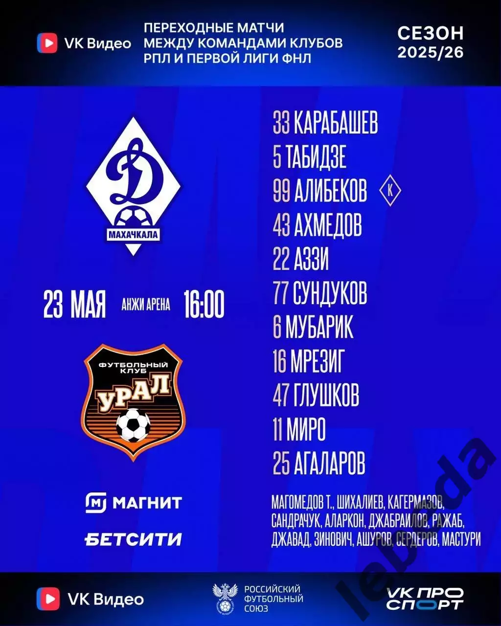 Динамо Махачкала - Урал Екатеринбург - 2025 / 2026 год.(23.05.26.) Стыки. 2