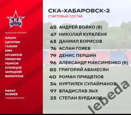 СКА -2 Хабаровск - Родина -3 Москва - 2025 / 2026 год.(30.05.26.) 1