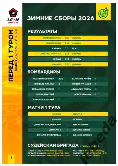 Кубань Краснодар - Зенит-2 Санкт-Пете - 2025 / 2026 год.(28.02.26.) официальная. 1
