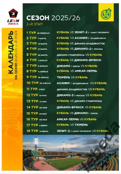Кубань Краснодар - Зенит-2 Санкт-Пете - 2025 / 2026 год.(28.02.26.) официальная. 6