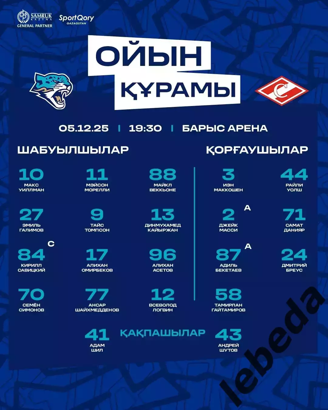 Барыс Астана - Спартак Москва - 2025-2026 год. (05.12.2025.) 2
