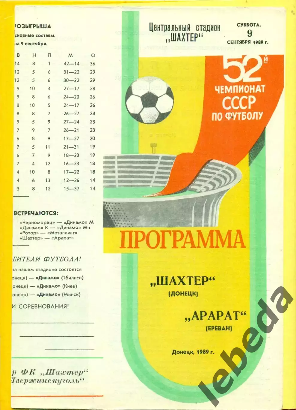 Шахтер Донецк - Арарат Ереван - 1989 г. (9.09.89.)