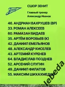 Зенит Санкт-Петербург (мол) - СКА Хабаровск (мол) - 2025 / 2026 г. (15.05.26.) 2