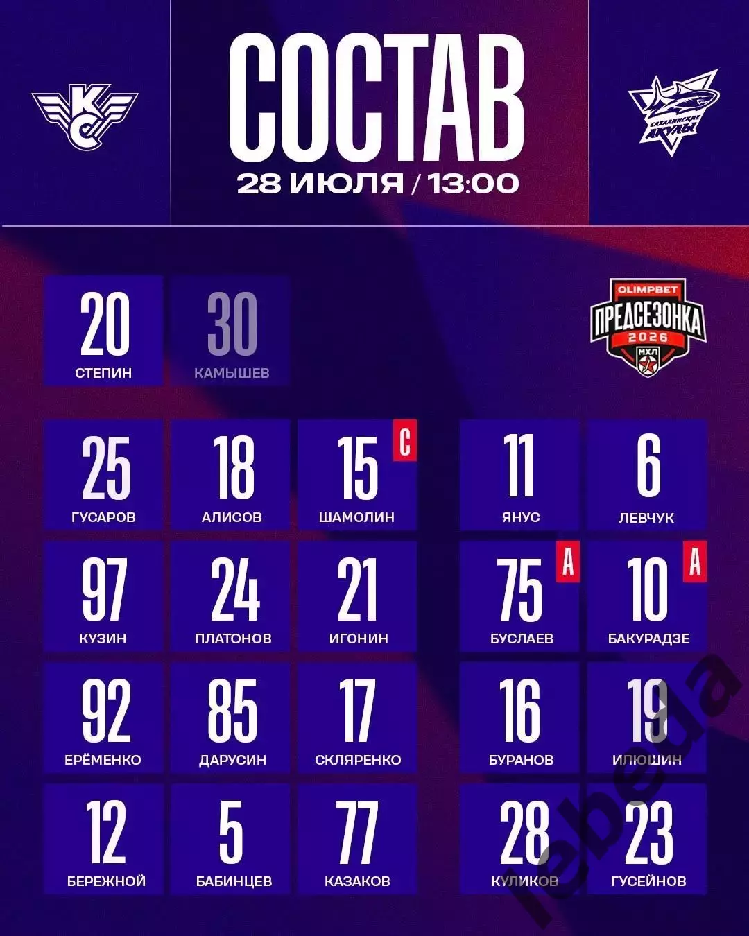 ХК Крылья Советов Москва - Сахалинские Акулы (Ю.Сахалинск) - 2026 г.(28.07.26.) 1