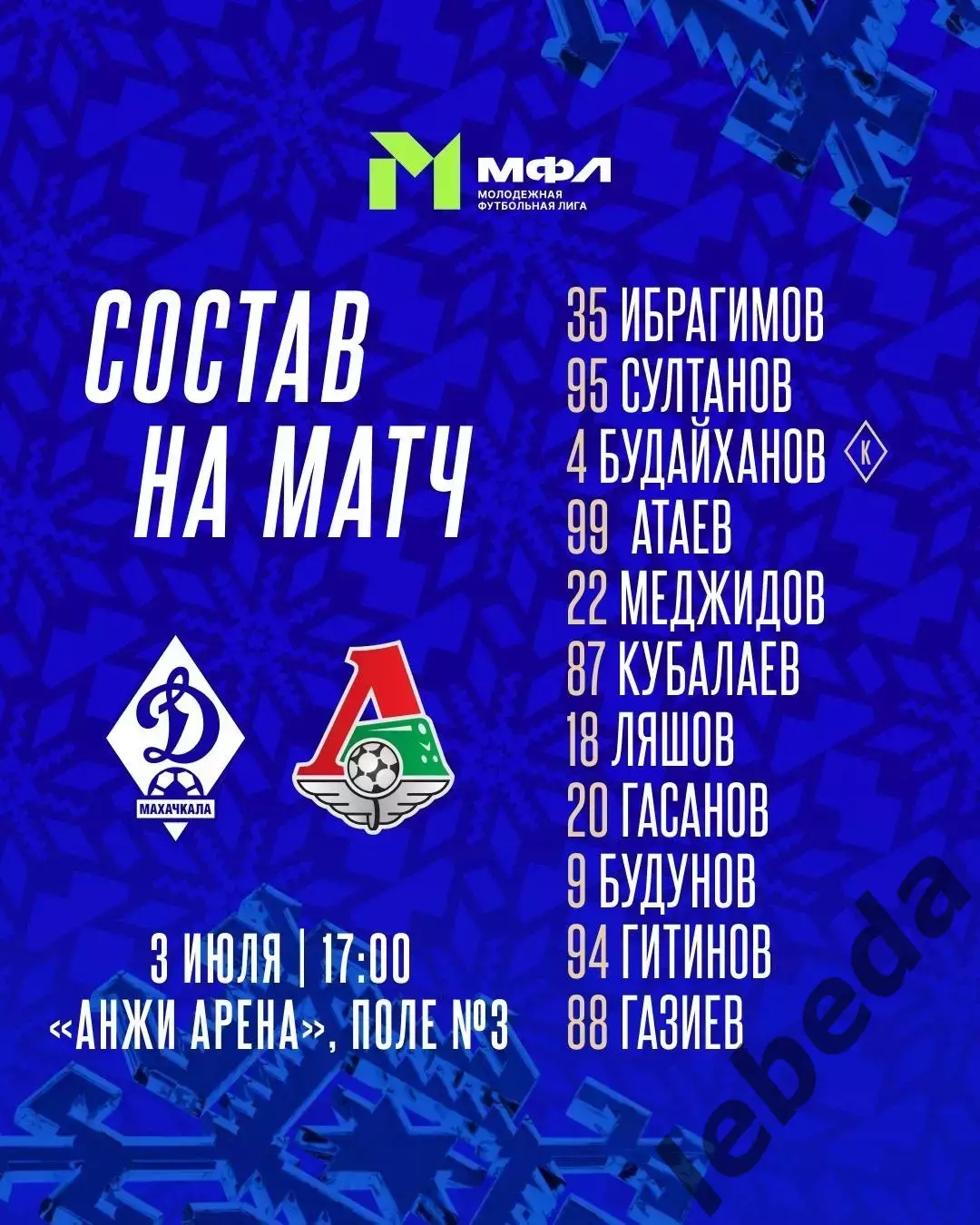 Динамо Махачкала (Мол) - Локо Москва (Молодеж) -2026 год.(3.07..26.) 2