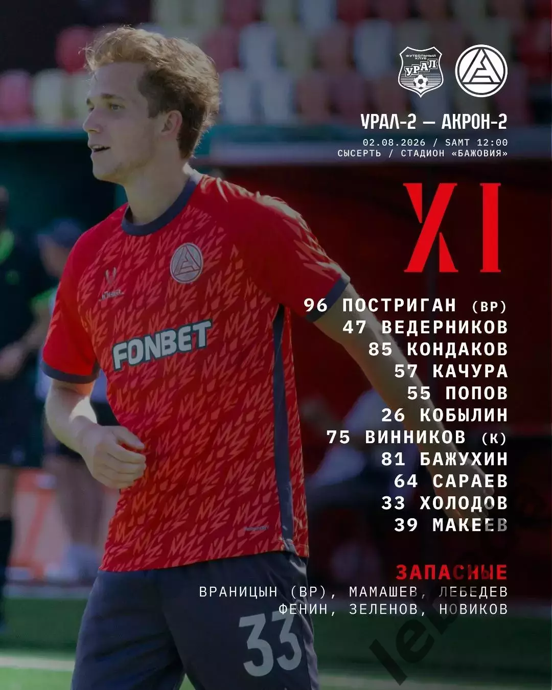 Урал-2 Екатеринбург - Акрон-2 Тольятти - 2026 год.(2.08.26.) 2